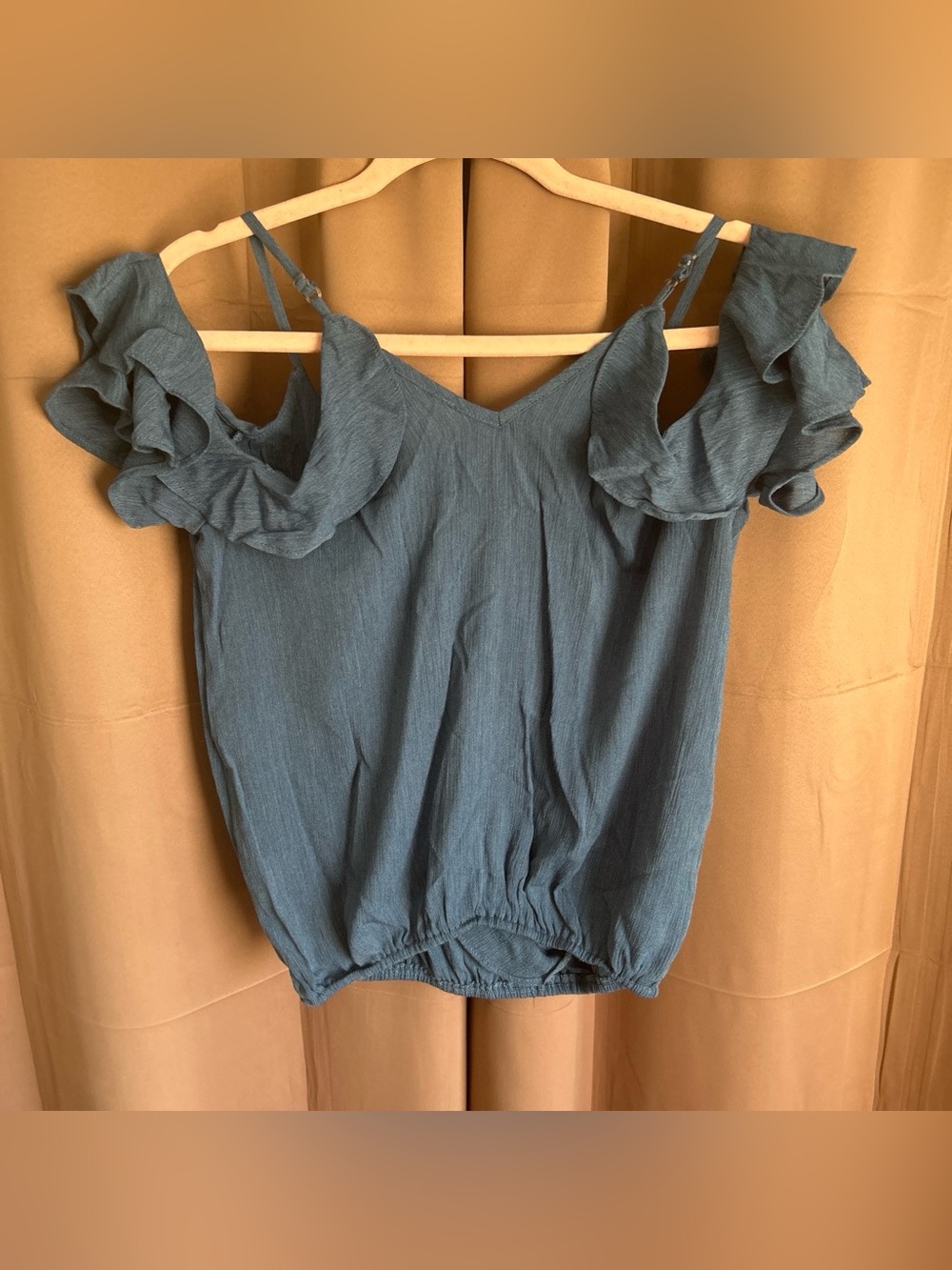 Maeve Blue Ruffle Cold-Shoulder Blouse - Picture 5 of 5